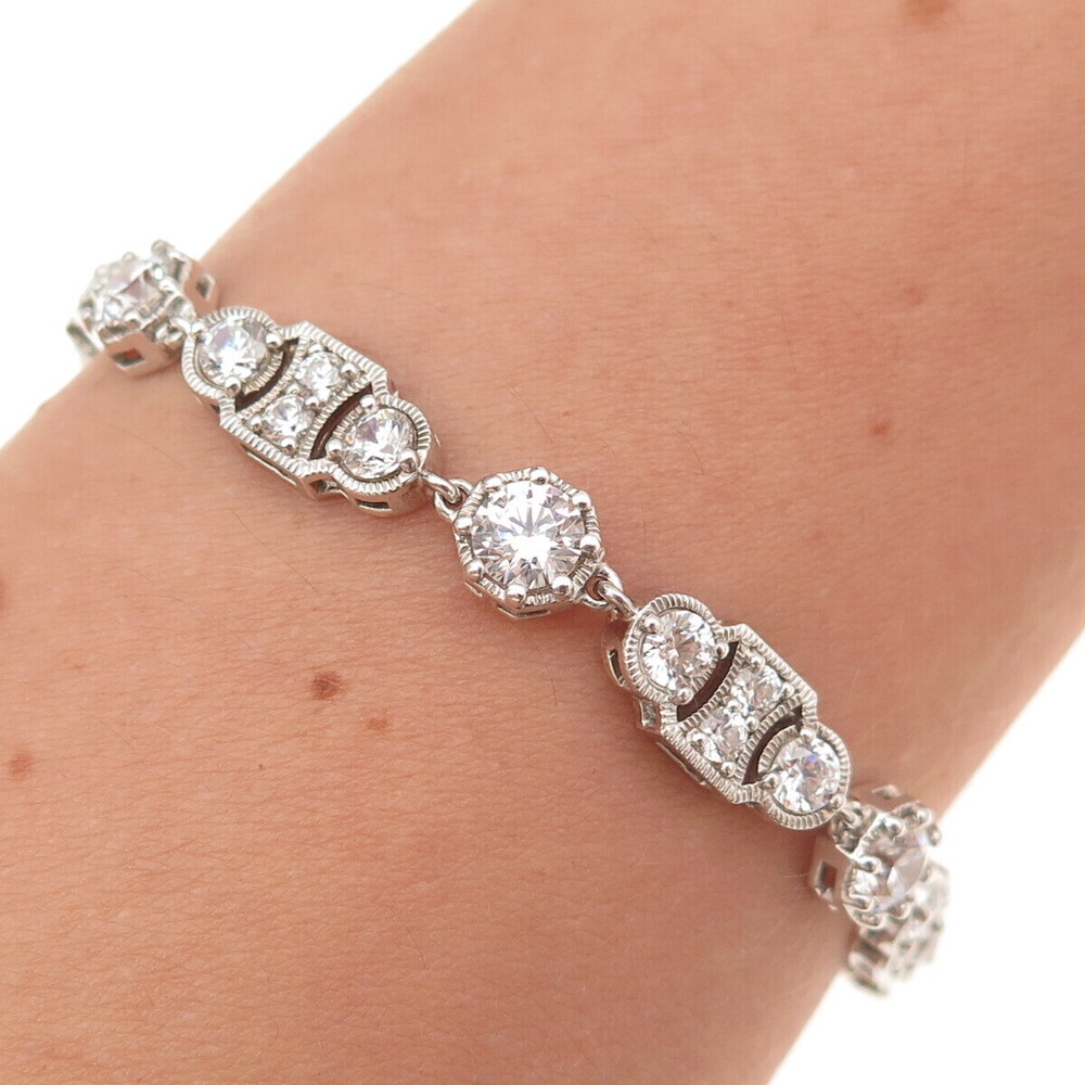 925 Sterling Silver Round-Cut C Z Bohemian Bracelet 7"
